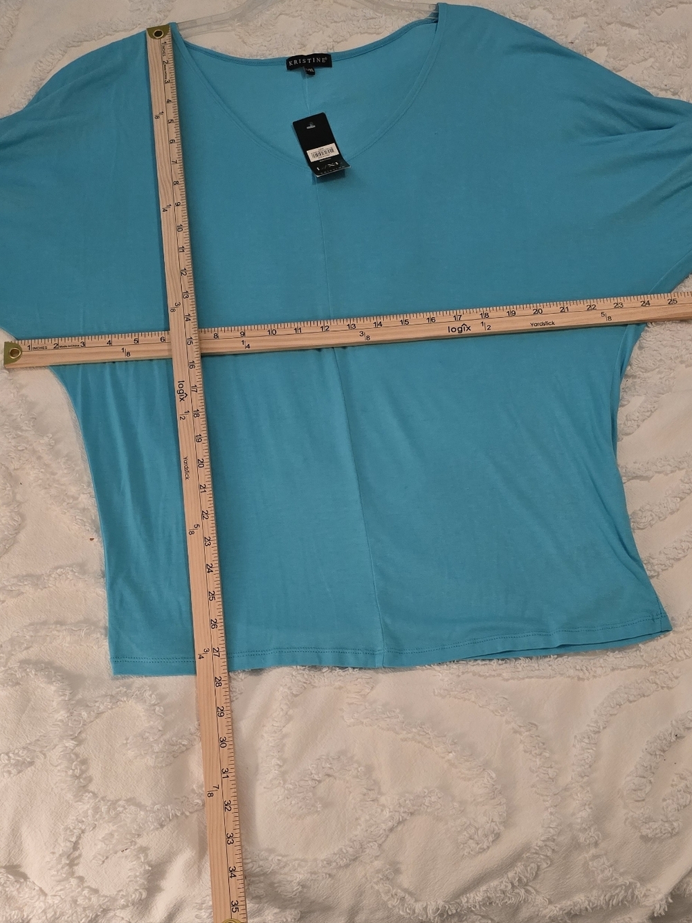 NWT Batwing Turquoise V-Neck Tie-Sleeve Womens Top - L/XL (310) - Picture 7 of 7